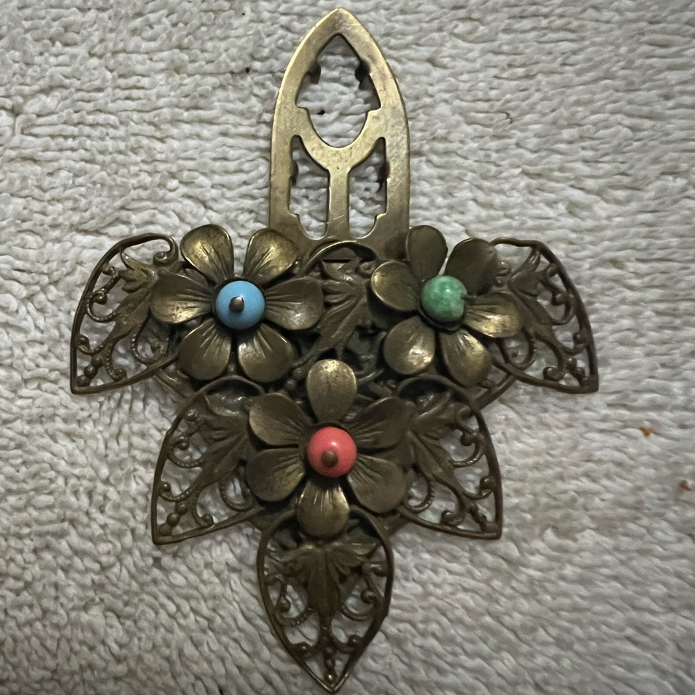 Vintage Czech Floral Brass Dress Clip